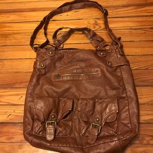 Brown Faux Leather Tote Bag